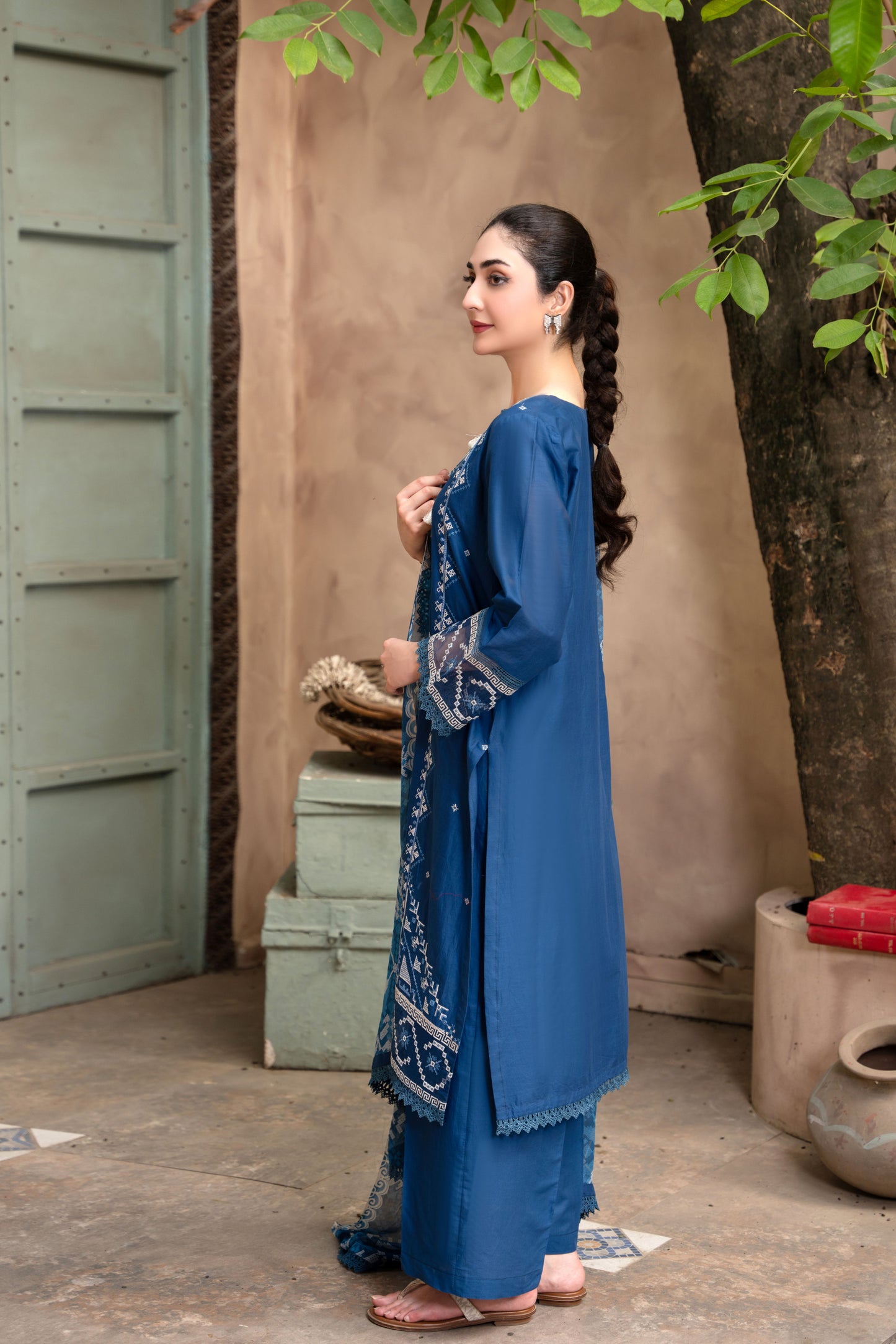 Zinc Blue Embroidered 3-Piece Suit | ZM-84