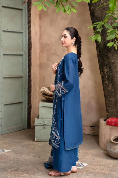 Zinc Blue Embroidered 3-Piece Suit | ZM-84