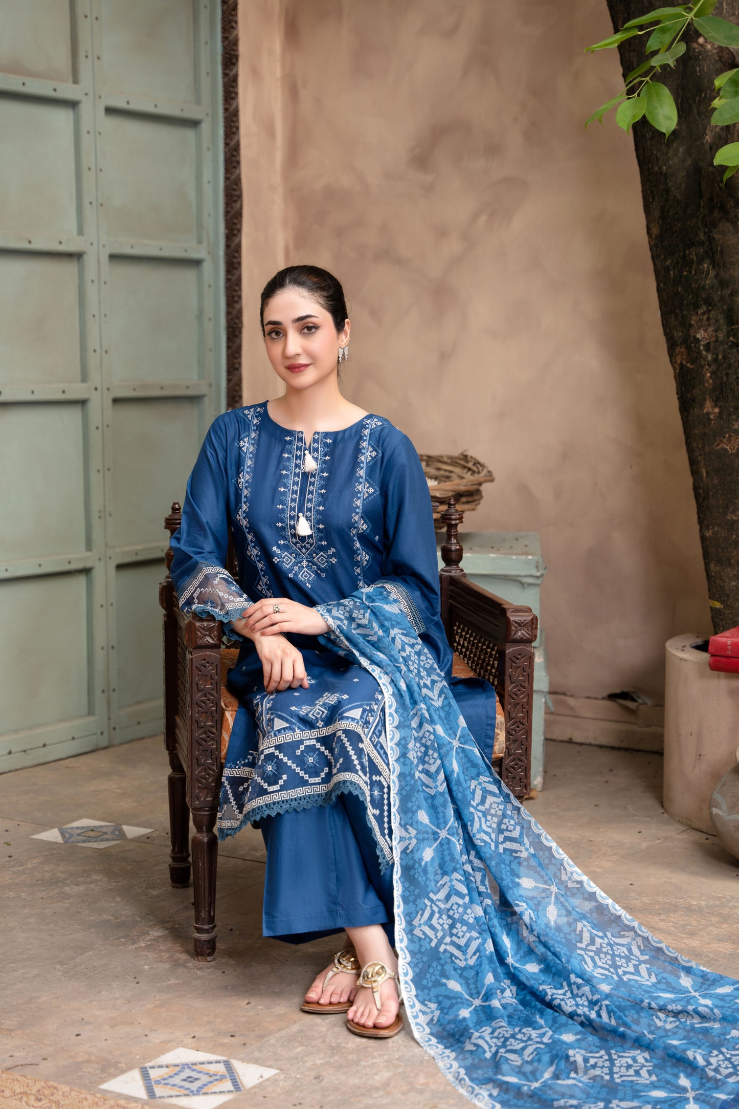 Zinc Blue Embroidered 3-Piece Suit | ZM-84