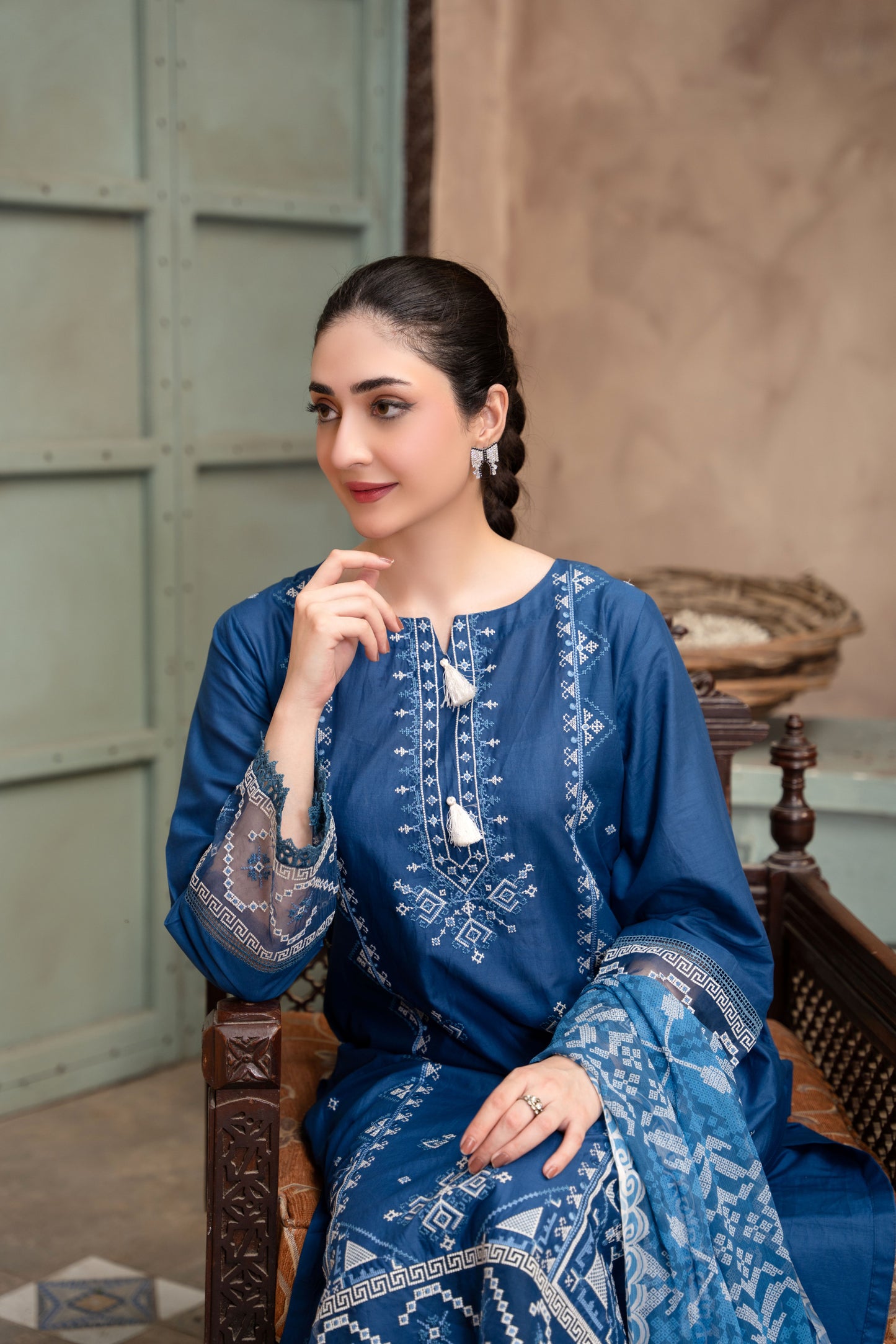 Zinc Blue Embroidered 3-Piece Suit | ZM-84