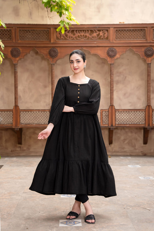 Eclipse Black Luxury Lawn Frock | ZM-87