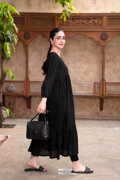 Eclipse Black Luxury Lawn Frock | ZM-87