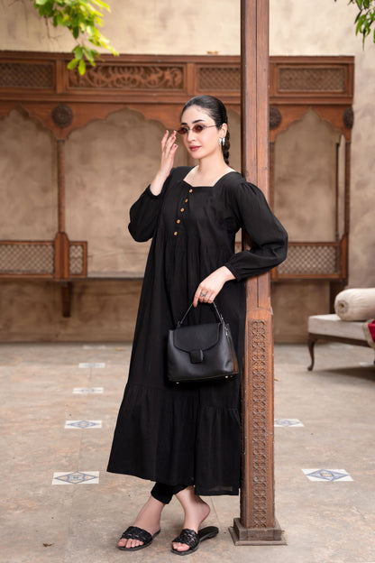 Eclipse Black Luxury Lawn Frock | ZM-87