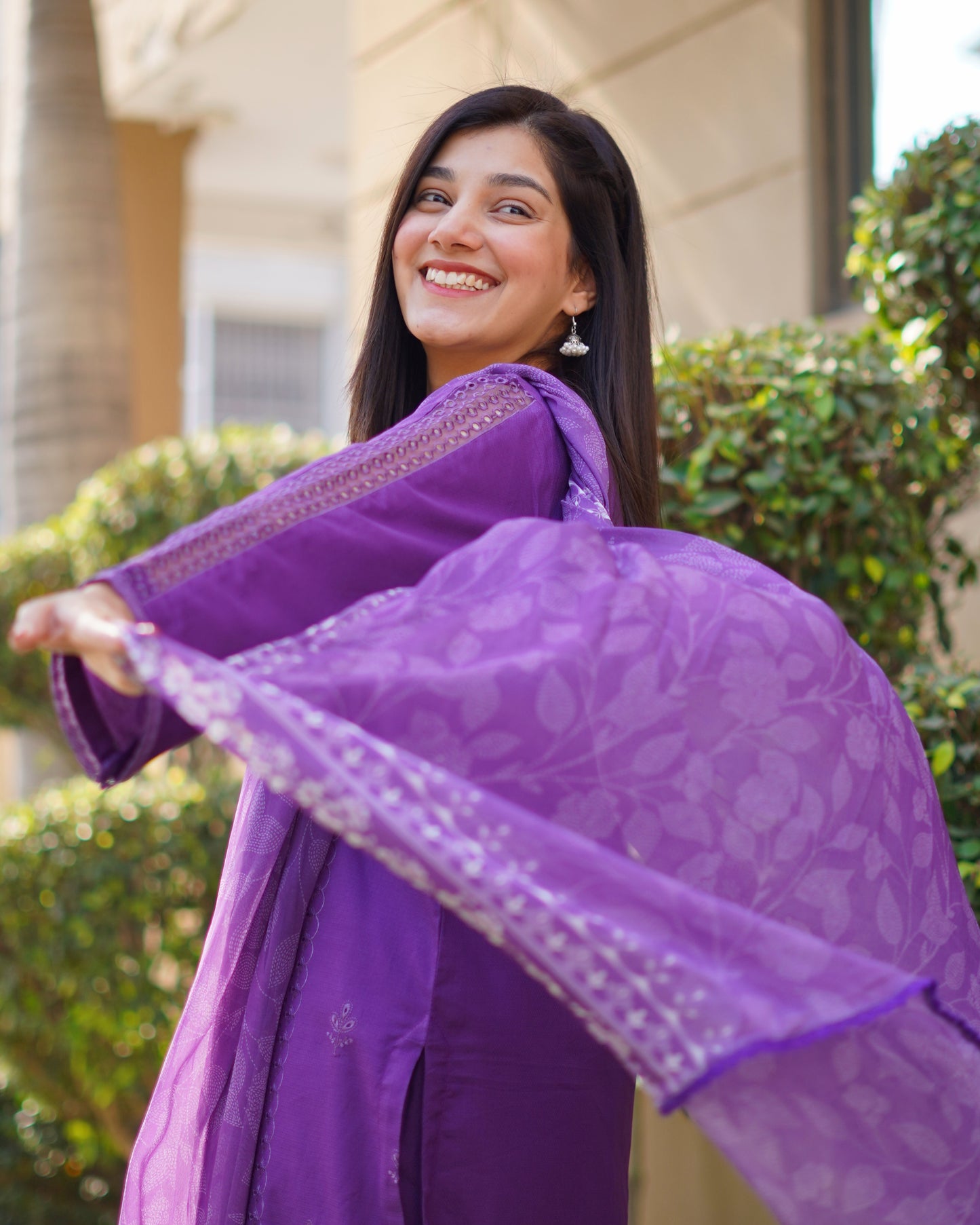 Royal Purple Premium Cambric Dobby 3-Piece Embroidered Suit | ZM-38