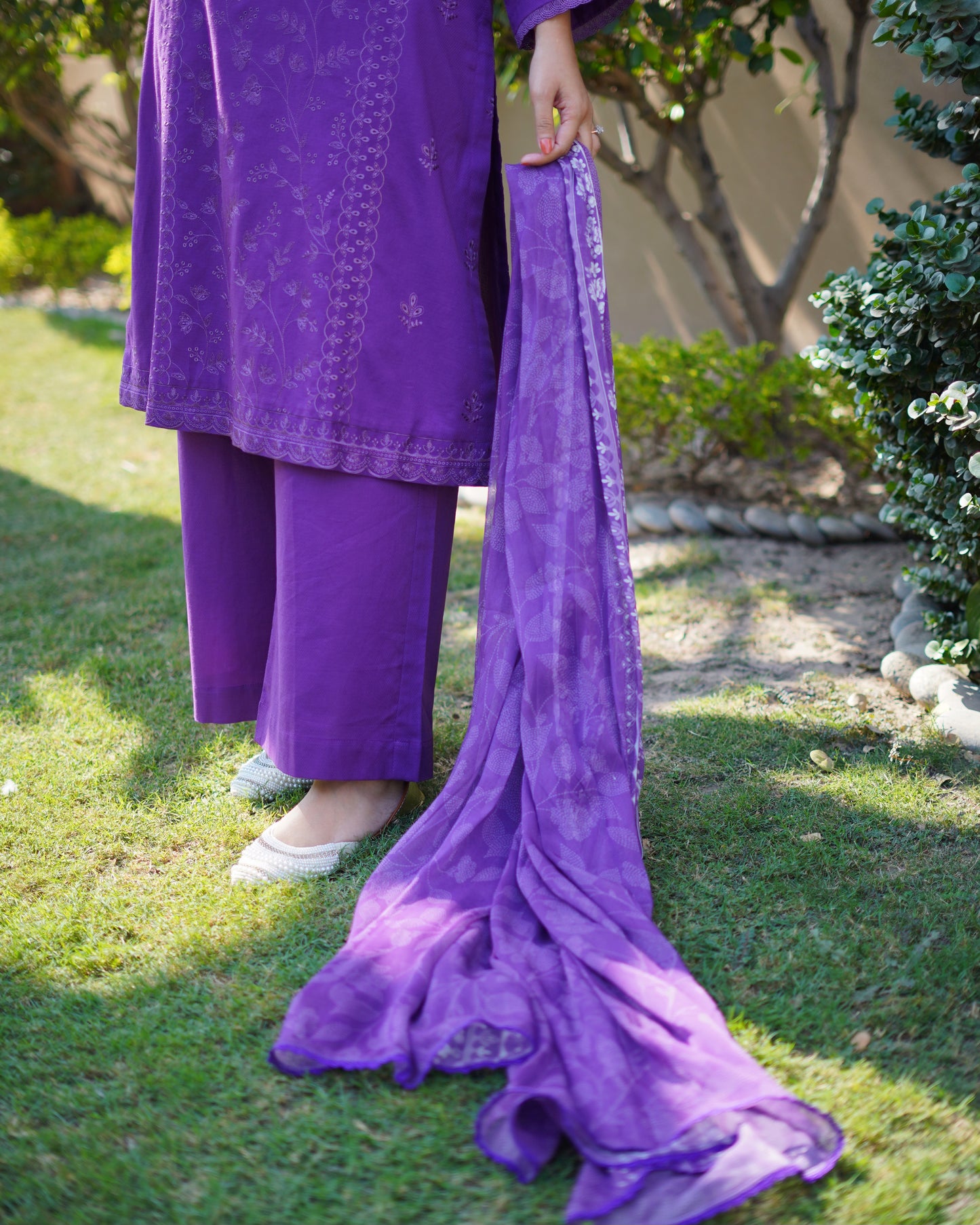 Royal Purple Premium Cambric Dobby 3-Piece Embroidered Suit | ZM-38