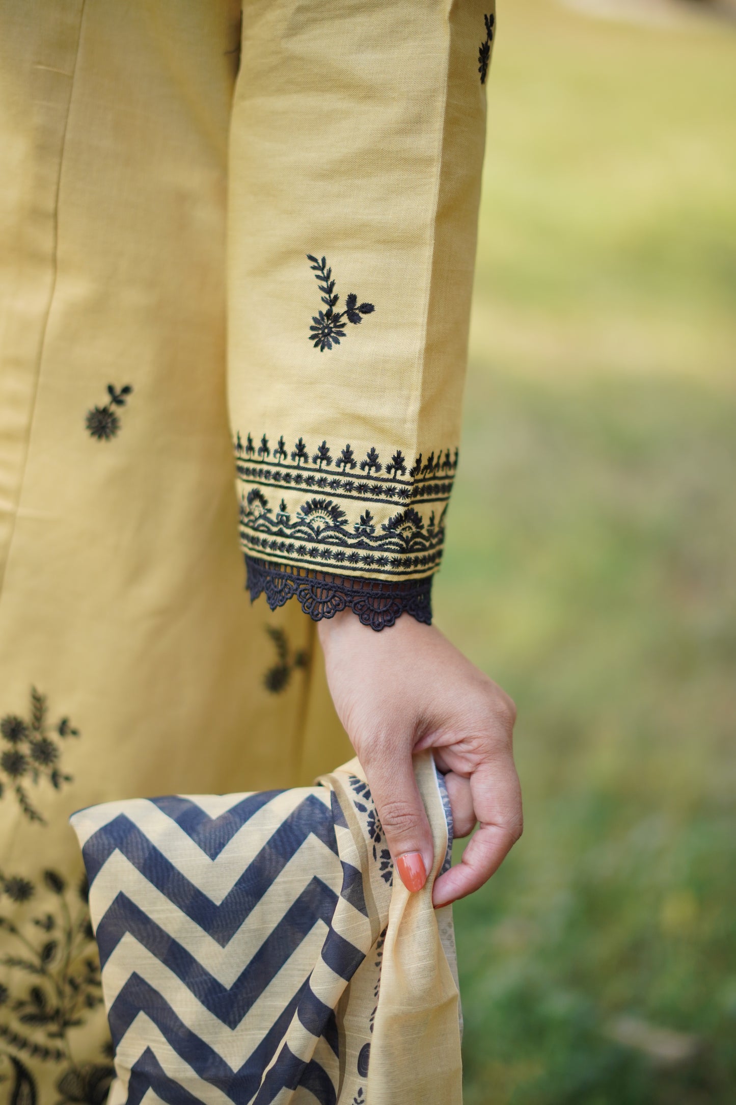 Opulent Light Yellow Khaddar 3-Piece Embroidered Suit | ZM-40