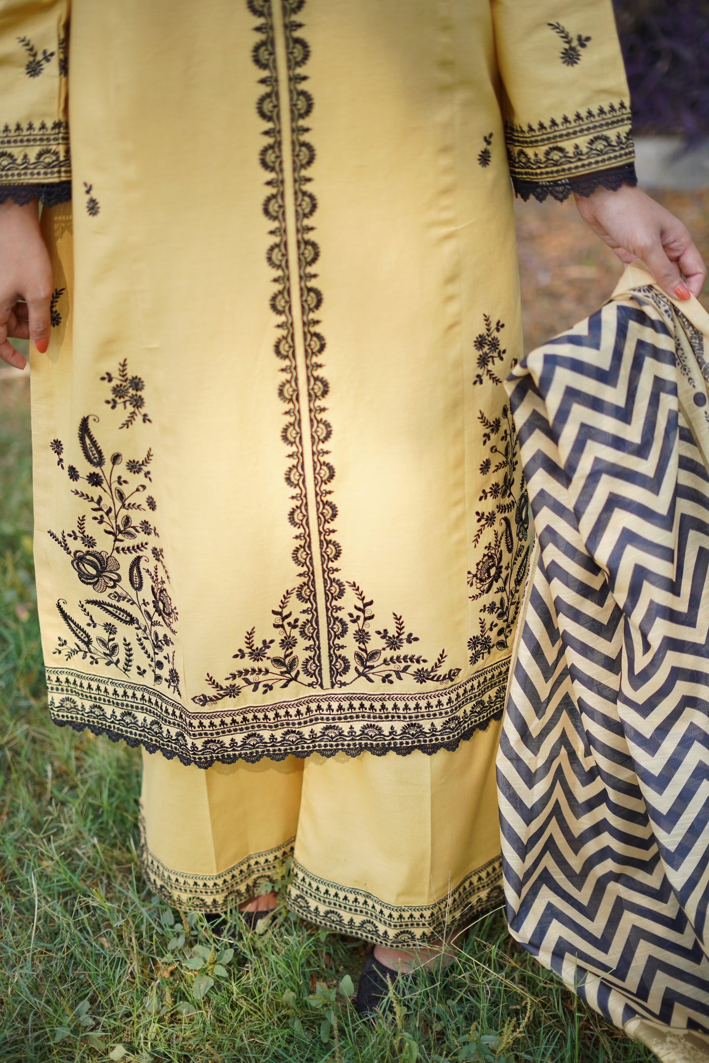 Opulent Light Yellow Khaddar 3-Piece Embroidered Suit | ZM-40