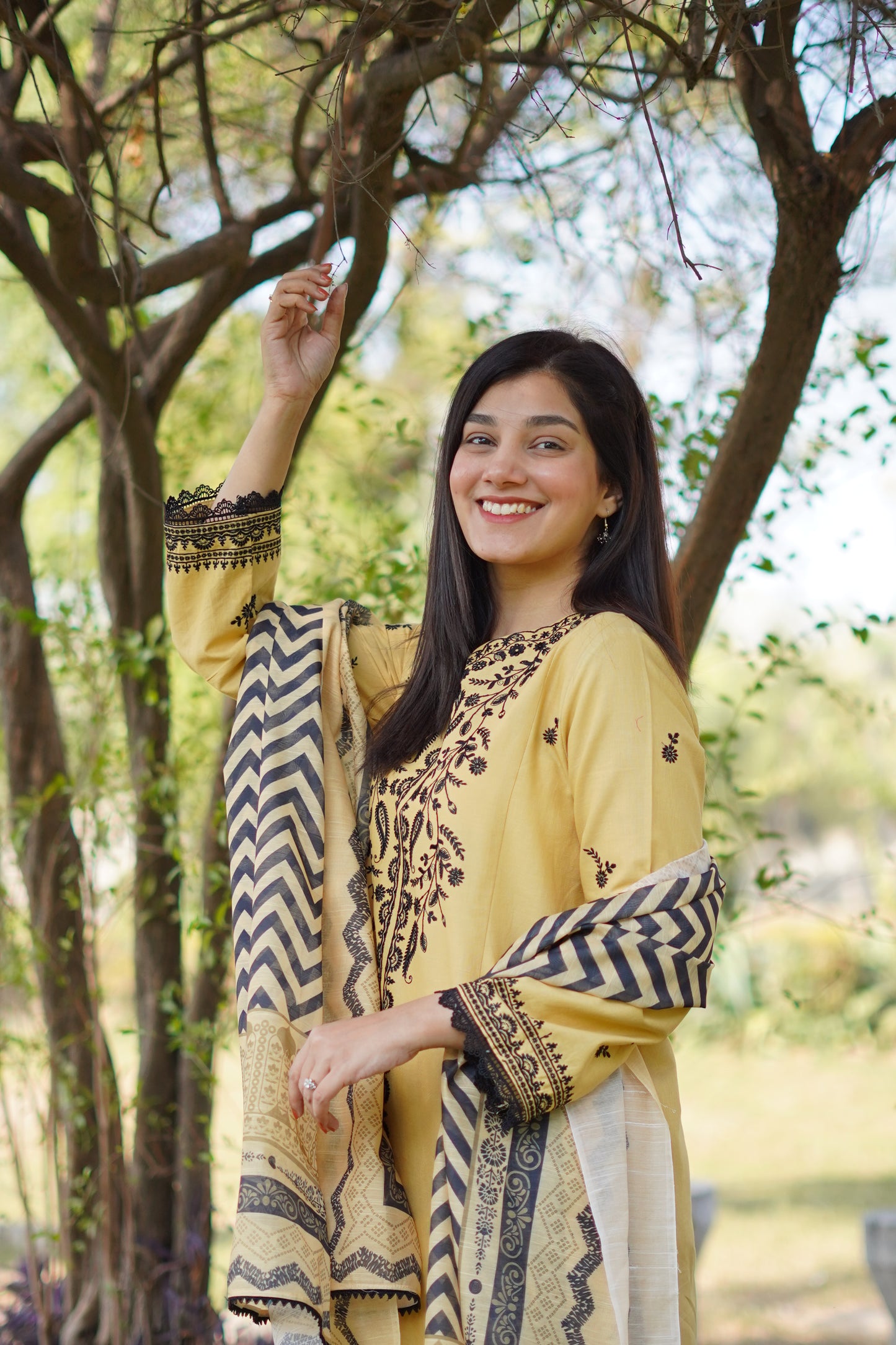 Opulent Light Yellow Khaddar 3-Piece Embroidered Suit | ZM-40