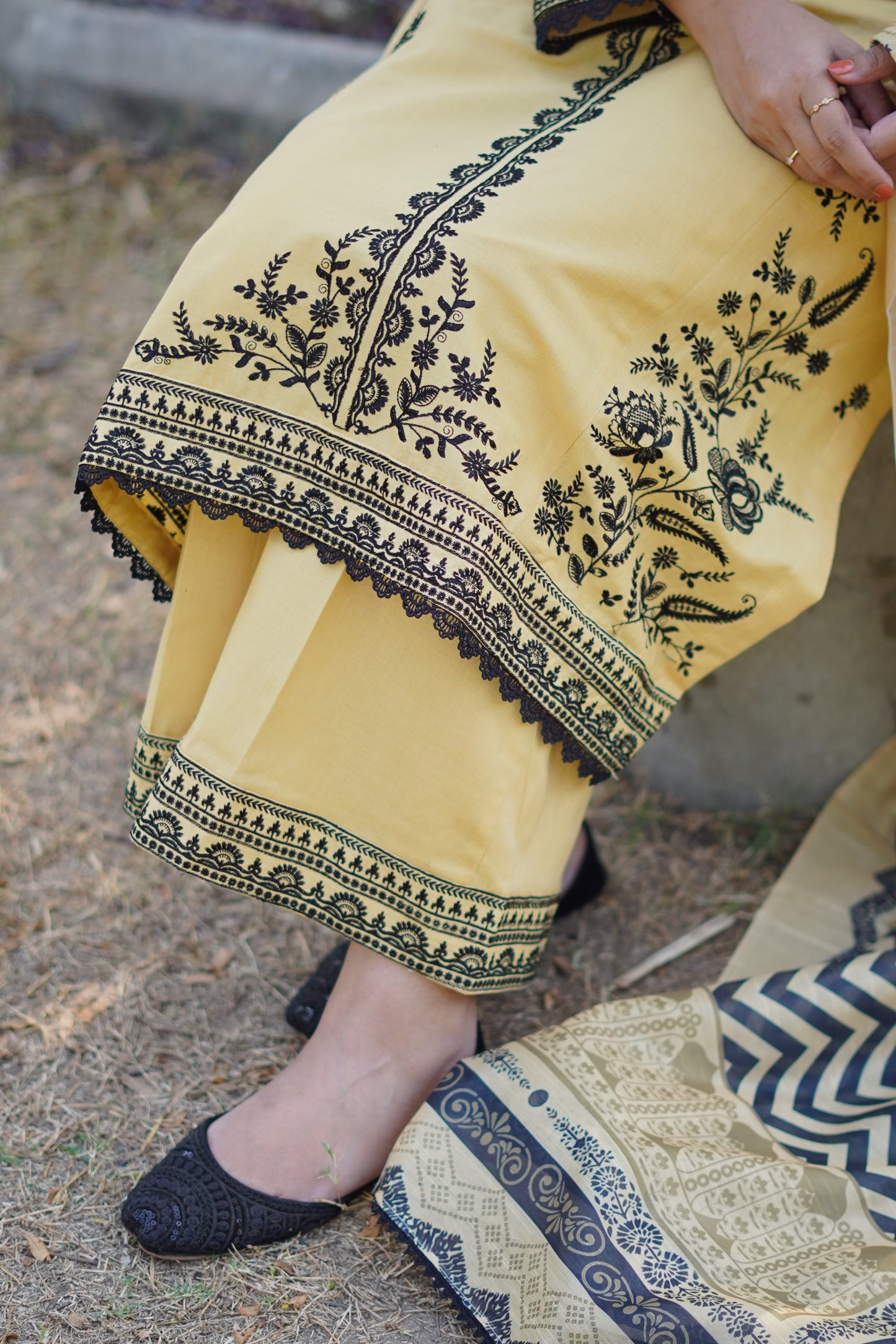 Opulent Light Yellow Khaddar 3-Piece Embroidered Suit | ZM-40