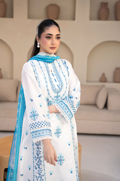 Porcelain White Luxury Lawn Embroidered 3-Piece Suit | ZM-65