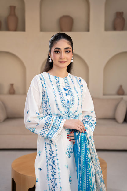 Porcelain White Luxury Lawn Embroidered 3-Piece Suit | ZM-65