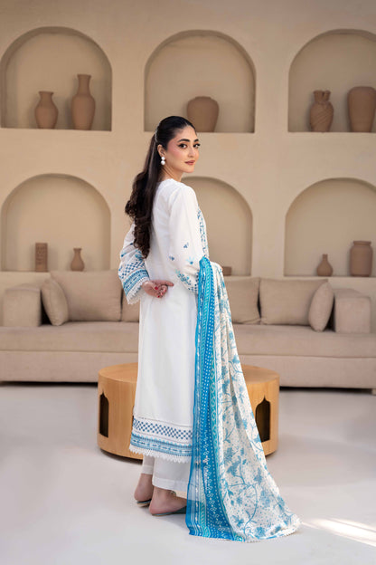 Porcelain White Luxury Lawn Embroidered 3-Piece Suit | ZM-65