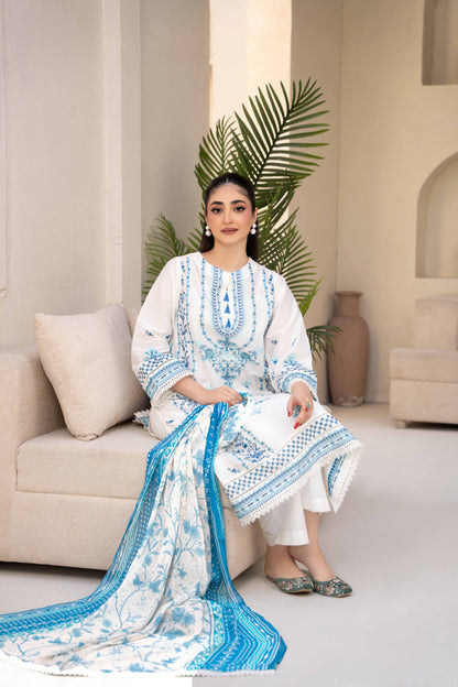 Porcelain White Luxury Lawn Embroidered 3-Piece Suit | ZM-65