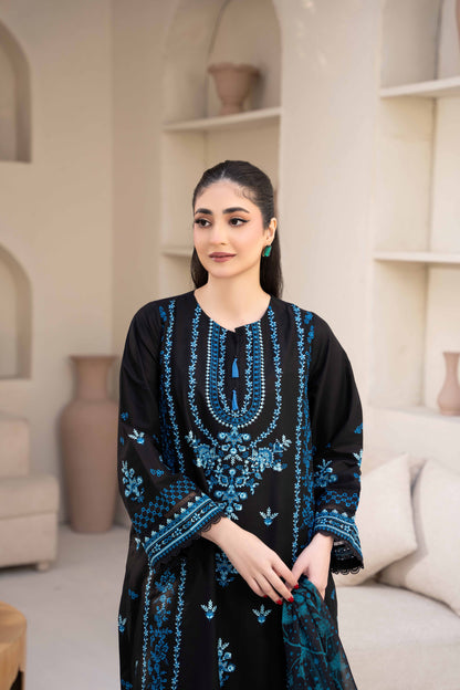 Midnight Black Luxury Lawn Embroidered 3-Piece Suit | ZM-66