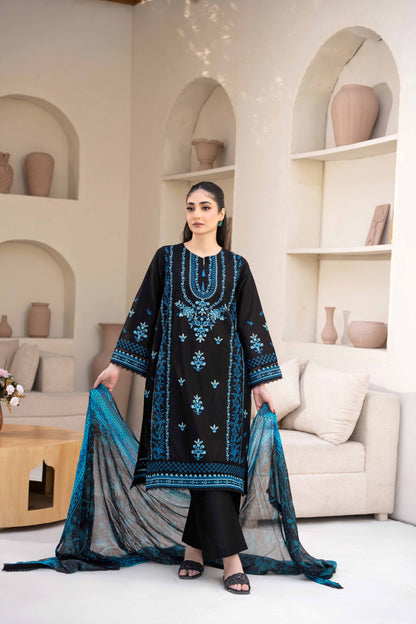 Midnight Black Luxury Lawn Embroidered 3-Piece Suit | ZM-66