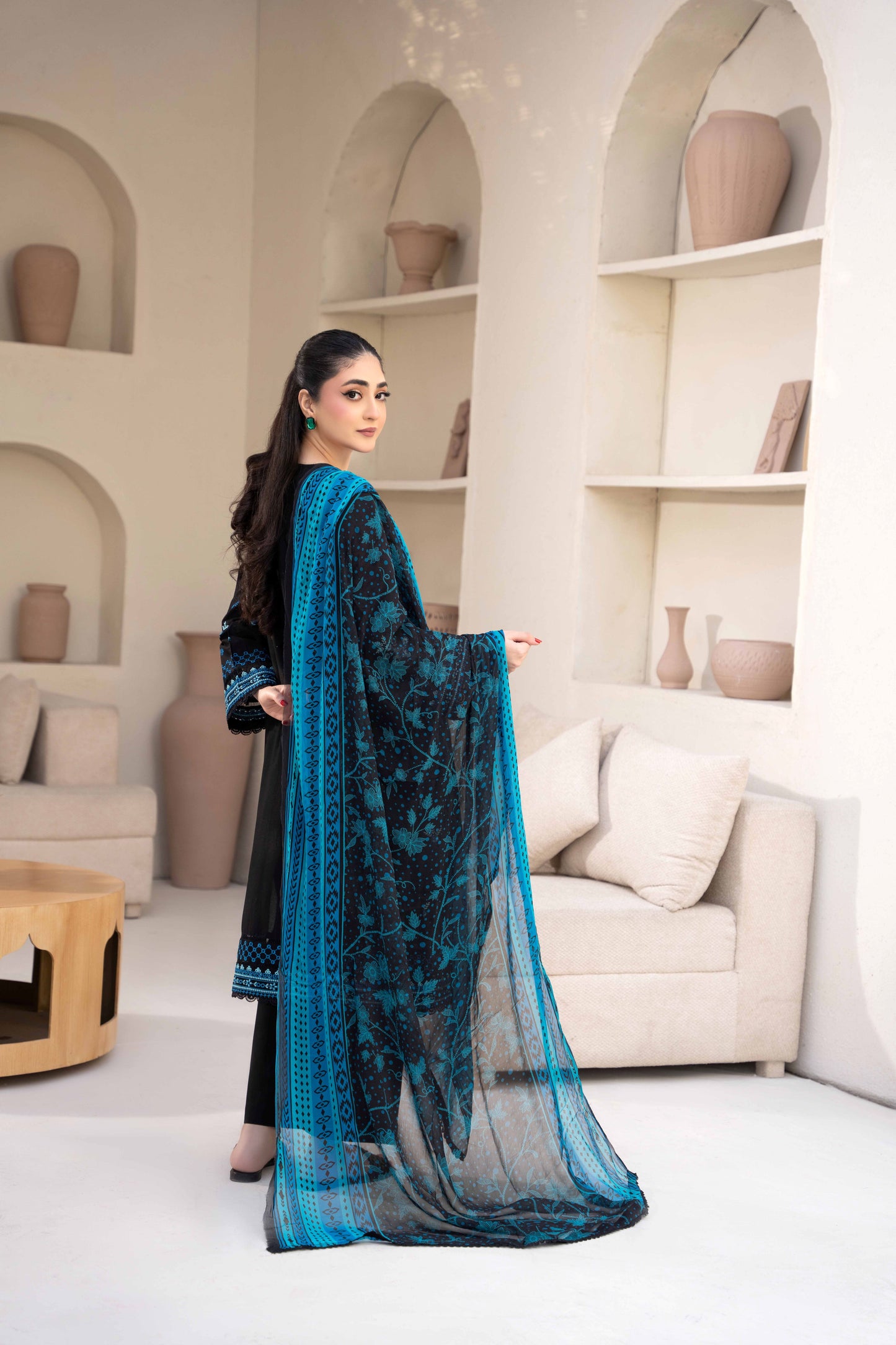 Midnight Black Luxury Lawn Embroidered 3-Piece Suit | ZM-66