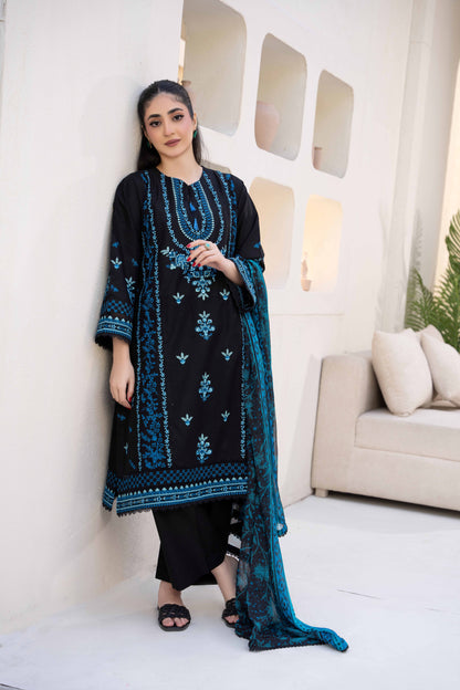 Midnight Black Luxury Lawn Embroidered 3-Piece Suit | ZM-66