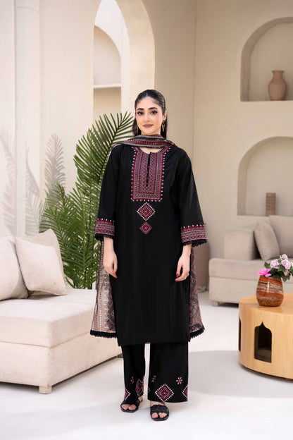 Noir Black Luxury Lawn Embroidered 3-Piece Suit | ZM-67