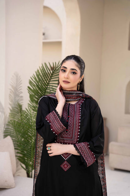 Noir Black Luxury Lawn Embroidered 3-Piece Suit | ZM-67