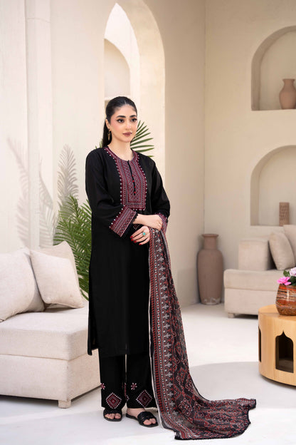 Noir Black Luxury Lawn Embroidered 3-Piece Suit | ZM-67