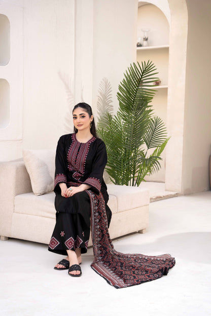 Noir Black Luxury Lawn Embroidered 3-Piece Suit | ZM-67