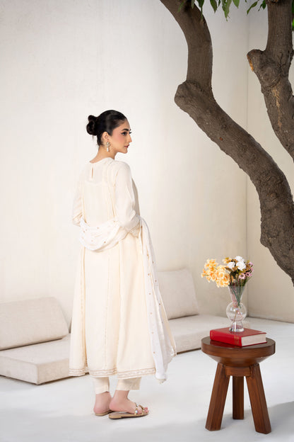 Pearl Off-White Raw Silk Embroidered 3-Piece Frock| ZM-63