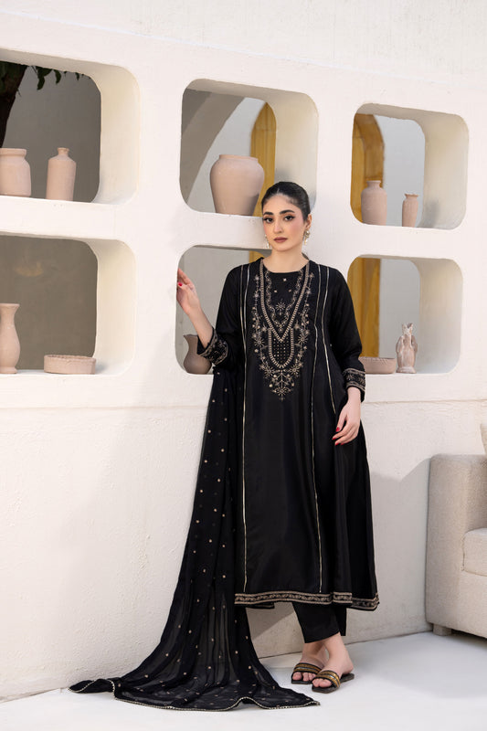 Royal Black Embroidered 3-Piece Suit | ZM-62