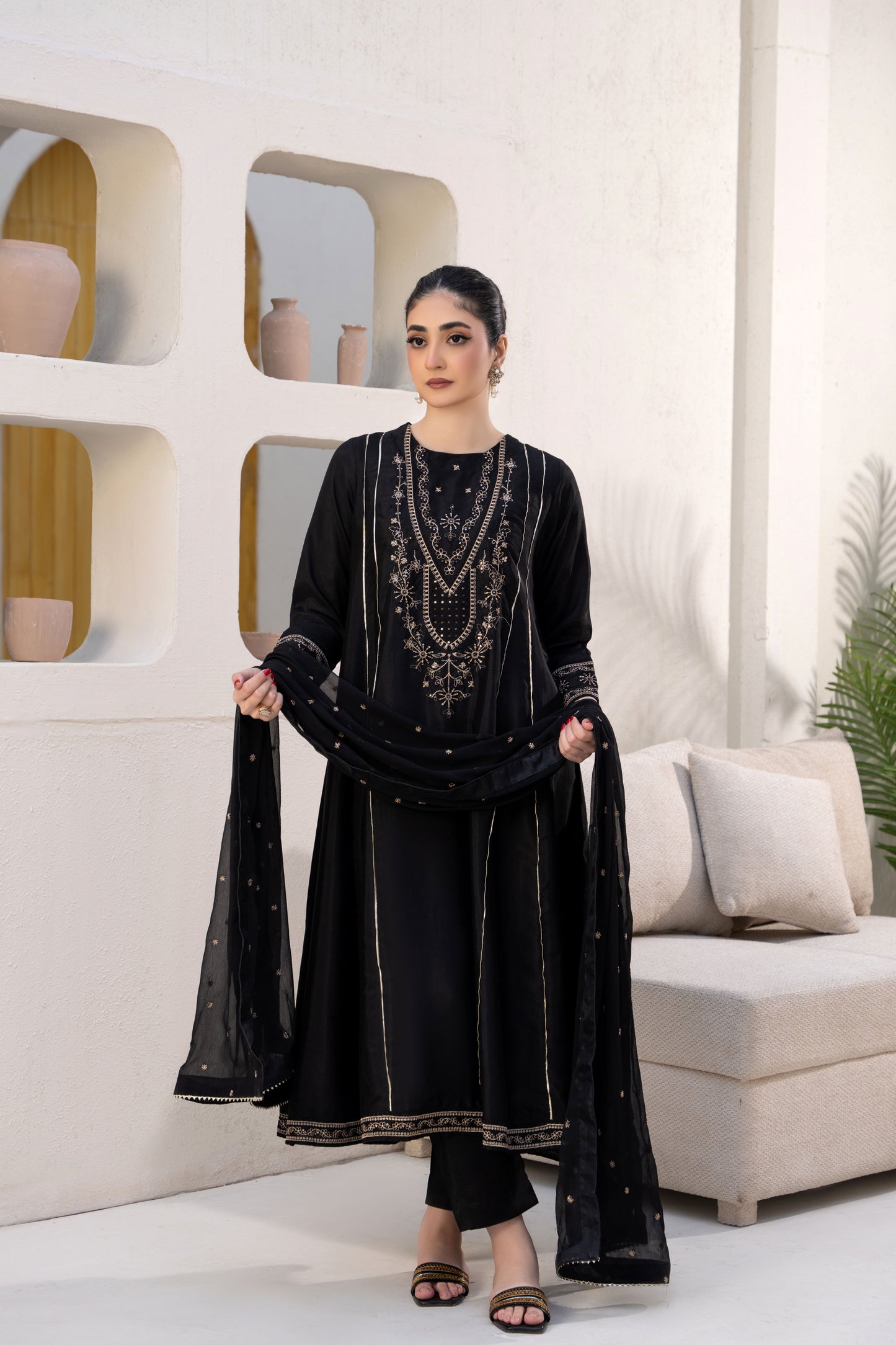 Royal Black Embroidered 3-Piece Suit | ZM-62