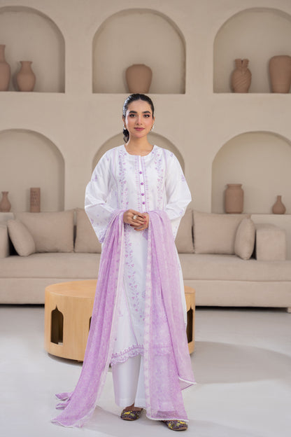 Safed Noor Embroidered 3-Piece Suit | ZM-60