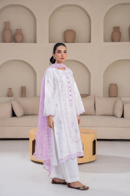 Safed Noor Embroidered 3-Piece Suit | ZM-60