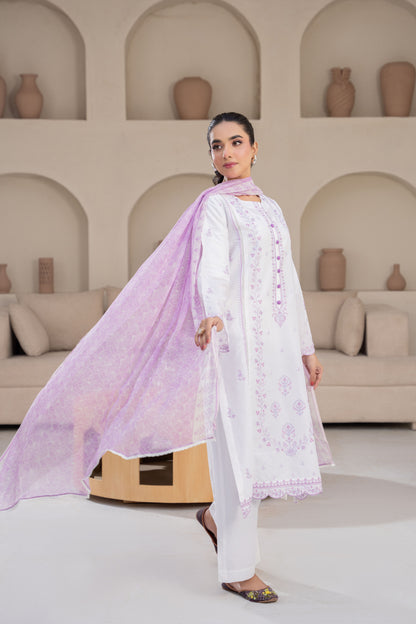 Safed Noor Embroidered 3-Piece Suit | ZM-60