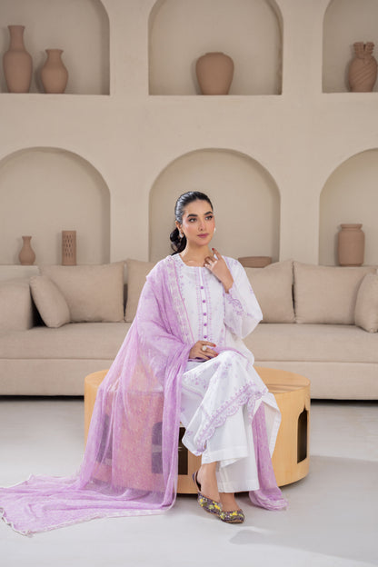 Safed Noor Embroidered 3-Piece Suit | ZM-60