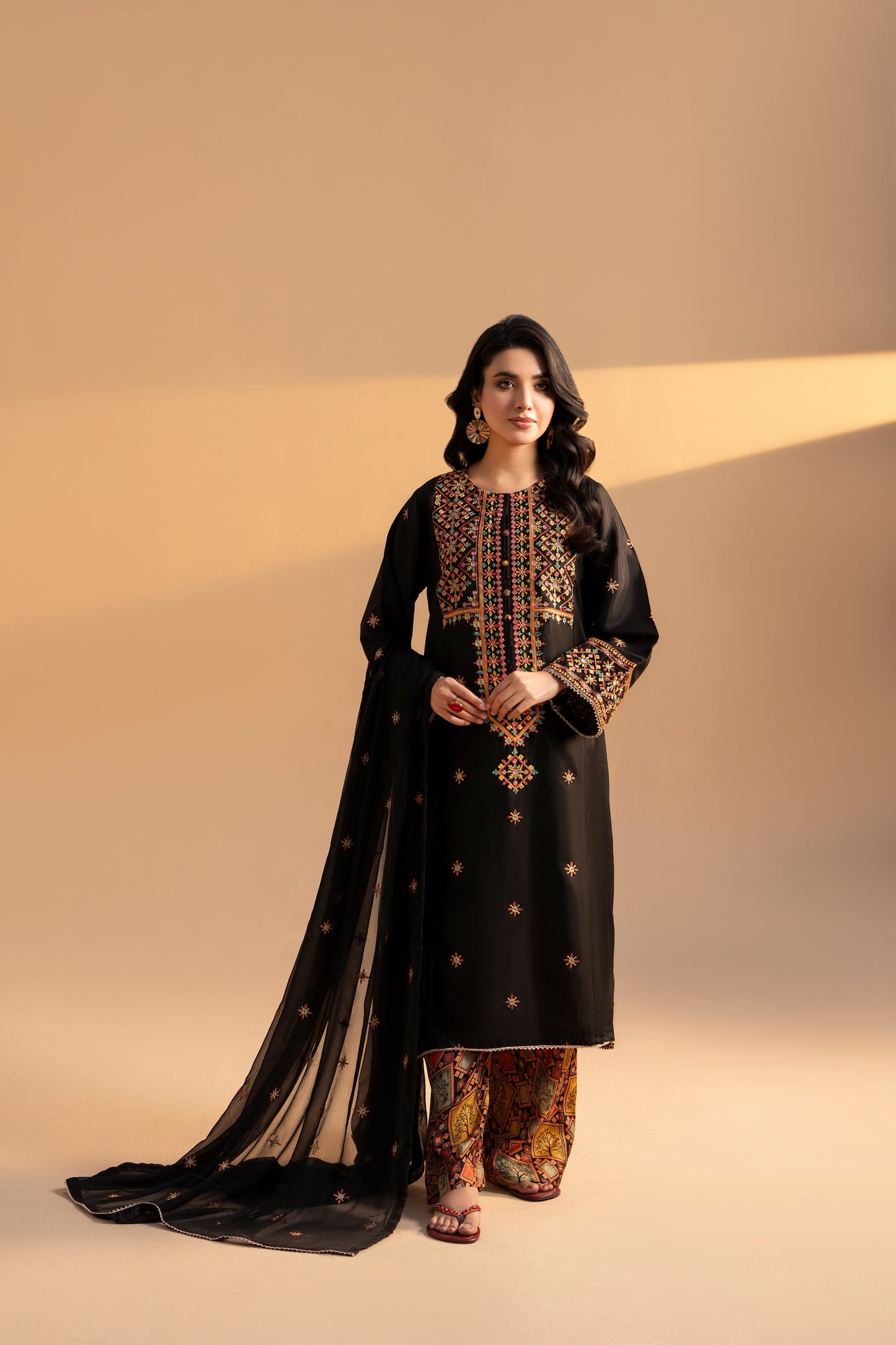 Shab-e-Siyah Raw Silk 3-Piece Embroidered Suit| ZM-57