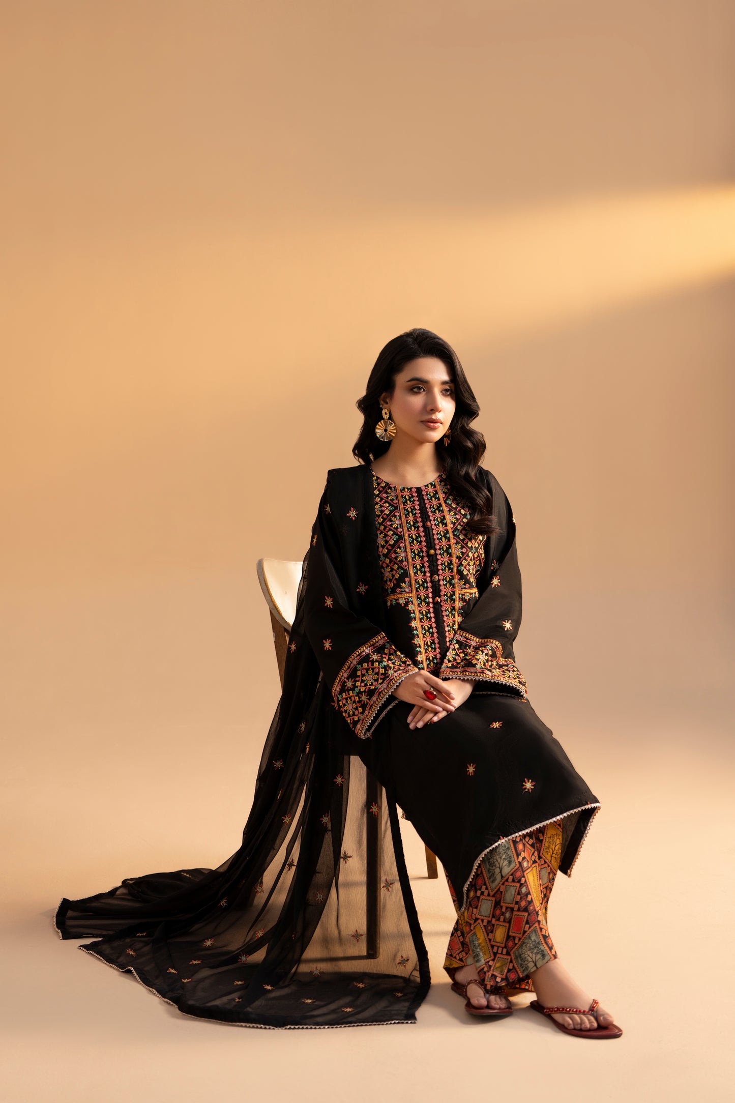 Shab-e-Siyah Raw Silk 3-Piece Embroidered Suit| ZM-57