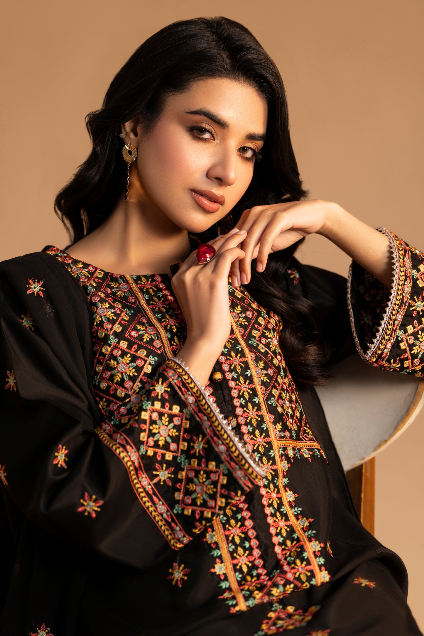 Shab-e-Siyah Raw Silk 3-Piece Embroidered Suit| ZM-57