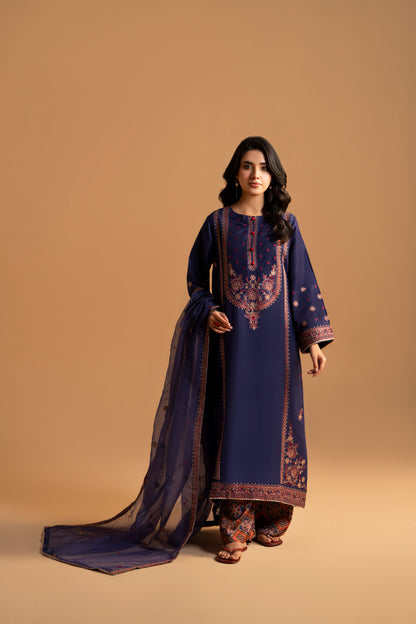 Neel-e-Shab Raw Silk 3-Piece Embroidered Suit| ZM-55