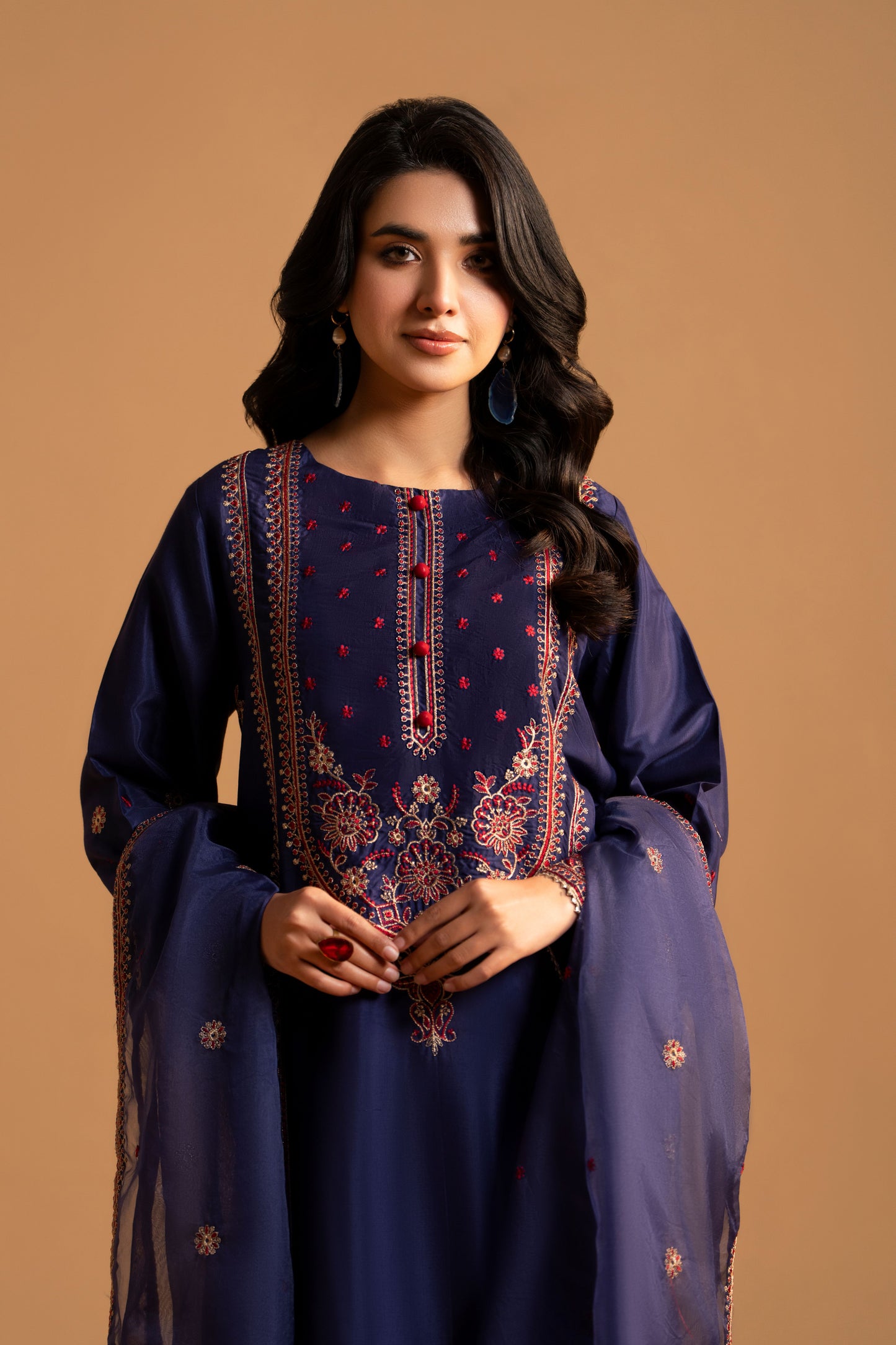 Neel-e-Shab Raw Silk 3-Piece Embroidered Suit| ZM-55