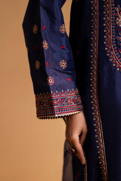 Neel-e-Shab Raw Silk 3-Piece Embroidered Suit| ZM-55