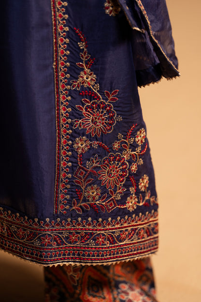 Neel-e-Shab Raw Silk 3-Piece Embroidered Suit| ZM-55
