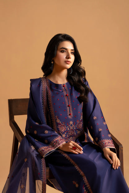 Neel-e-Shab Raw Silk 3-Piece Embroidered Suit| ZM-55