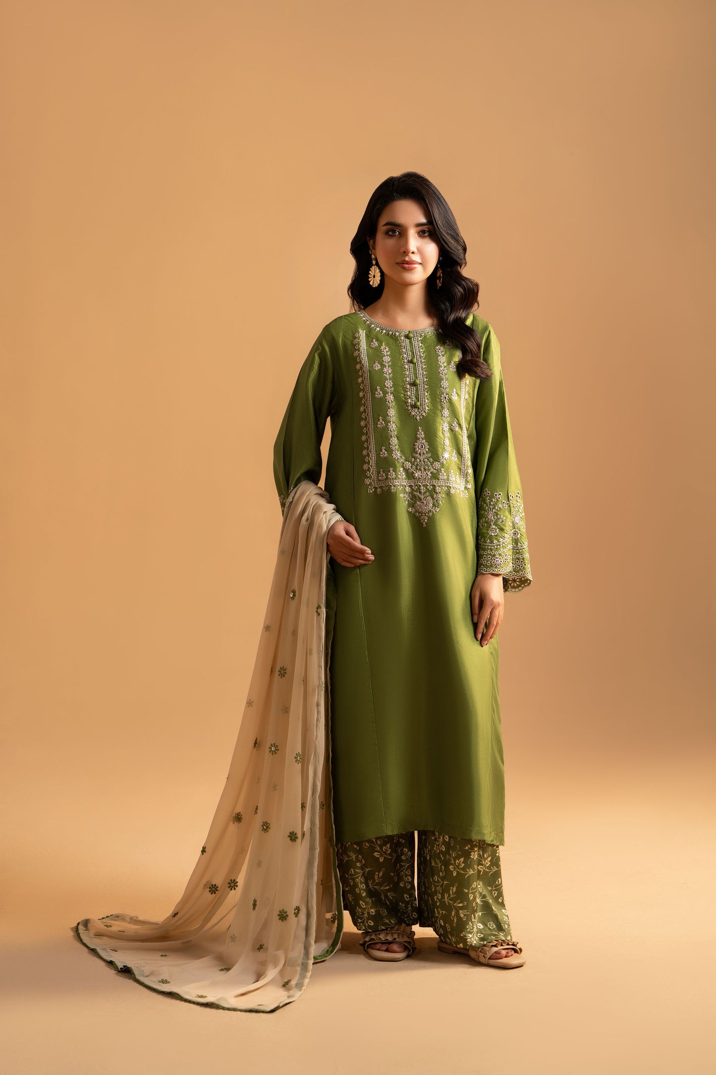 Rang-e-Mehndi Raw Silk 3-Piece Embroidered Suit | ZM-54