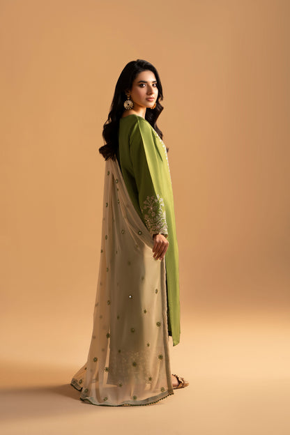 Rang-e-Mehndi Raw Silk 3-Piece Embroidered Suit | ZM-54