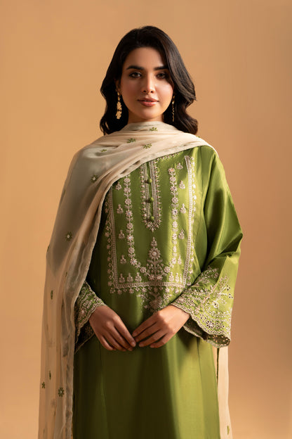 Rang-e-Mehndi Raw Silk 3-Piece Embroidered Suit | ZM-54