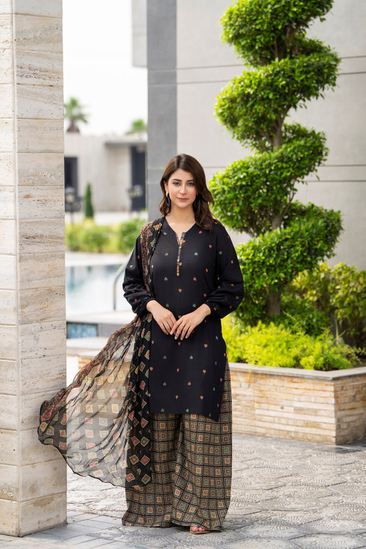Black 3-Piece printed Lawn Suit | ZM-31