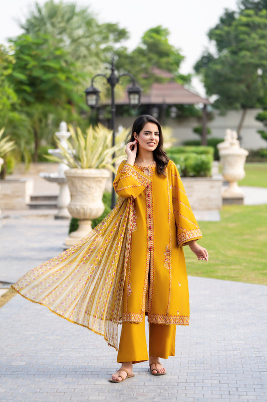 Mustard 3-Piece Embroidered Lawn Suit| ZM-28
