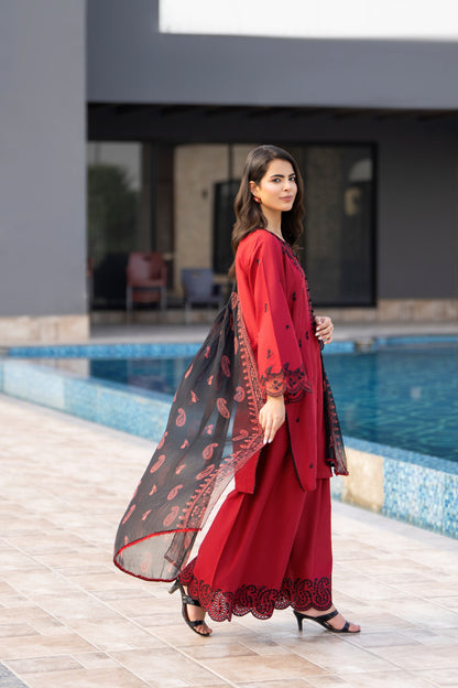 Maroon 3-Piece Embroidered Lawn Suit| ZM-29