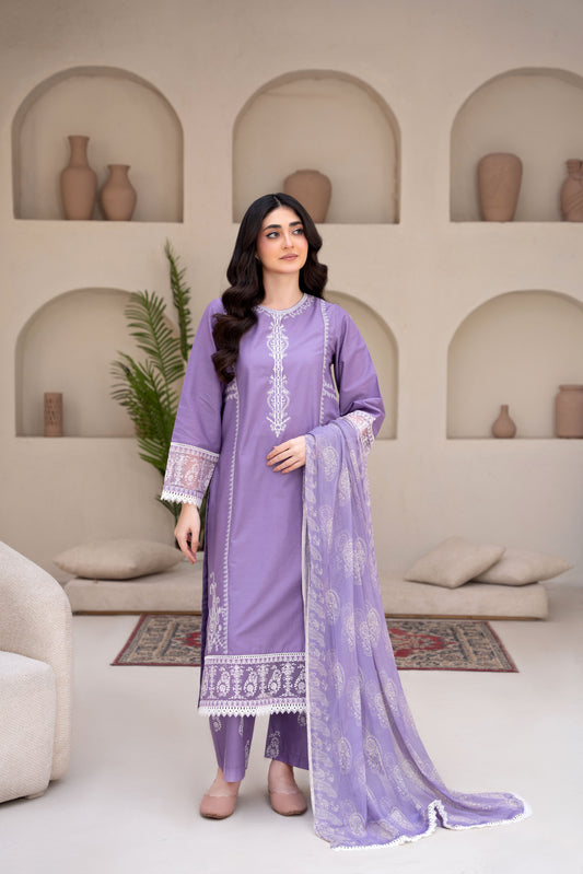 Twilight Purple Luxury Lawn Embroidered 3-Piece Suit | ZM-70