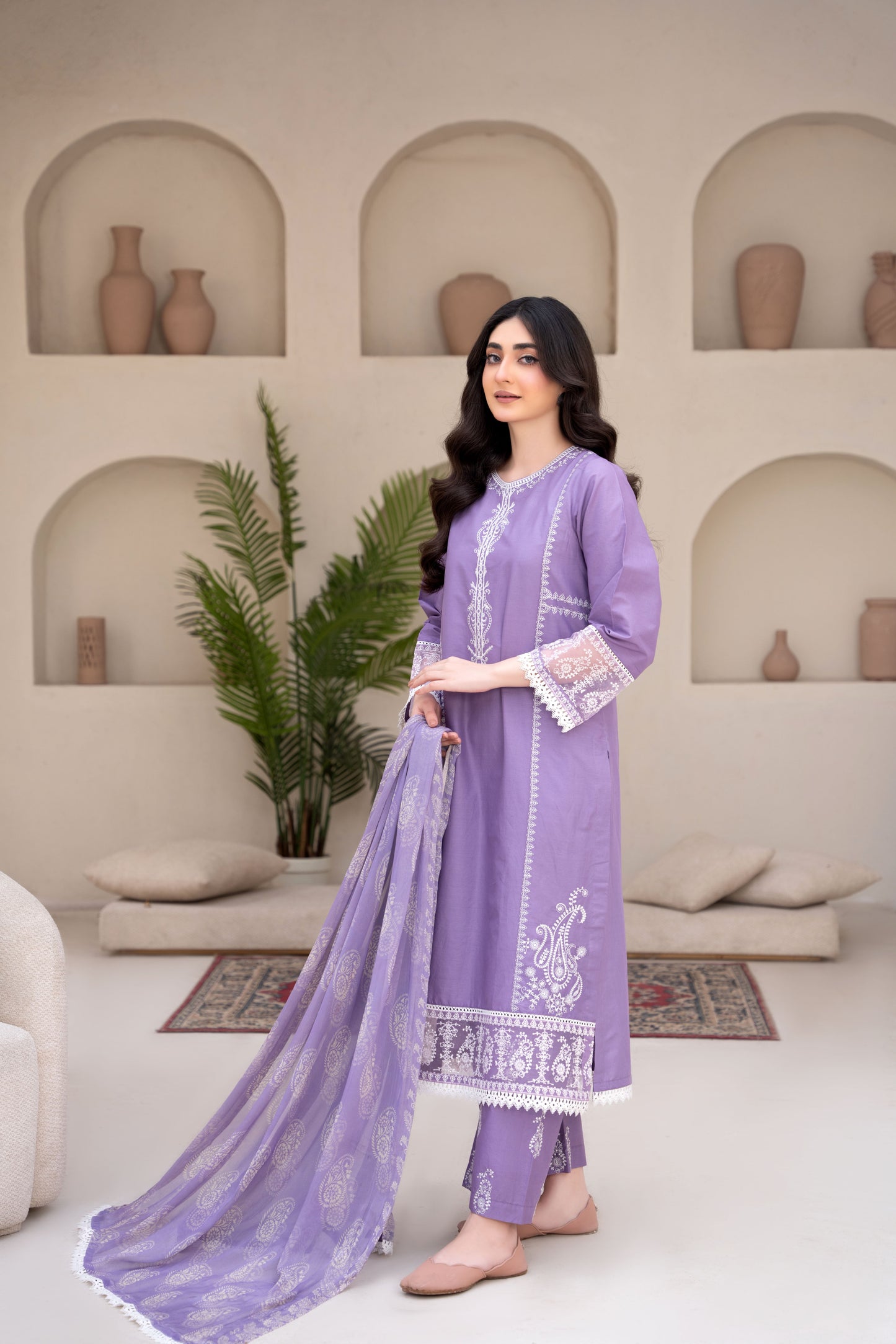 Twilight Purple Luxury Lawn Embroidered 3-Piece Suit | ZM-70