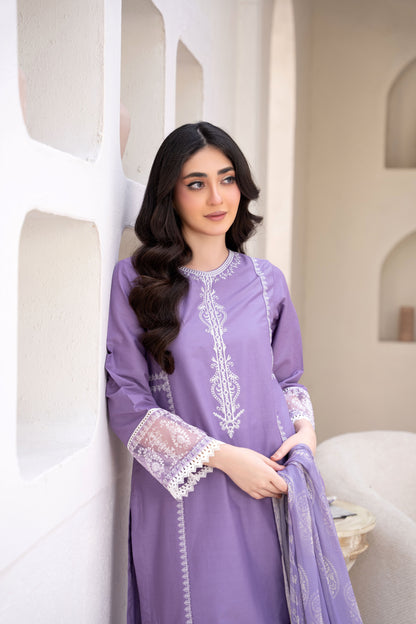Twilight Purple Luxury Lawn Embroidered 3-Piece Suit | ZM-70