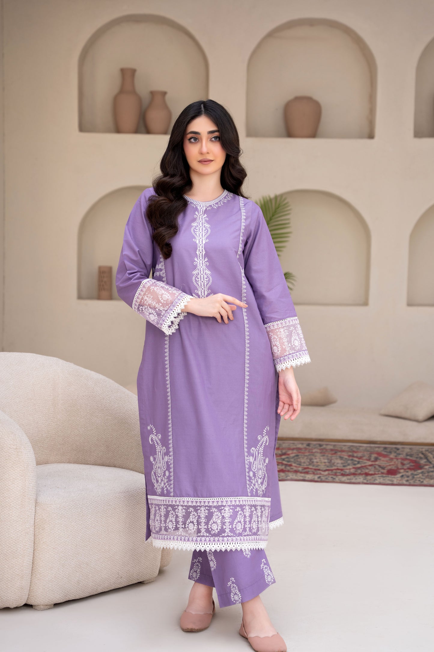 Twilight Purple Luxury Lawn Embroidered 3-Piece Suit | ZM-70